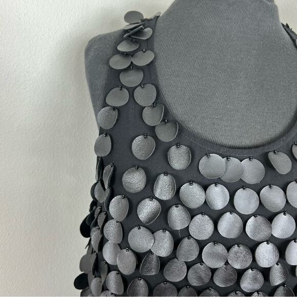 Zara Mini Dress Leather Sequin Disk Detail Sleeveless Party Going Out Black - Picture 4 of 7